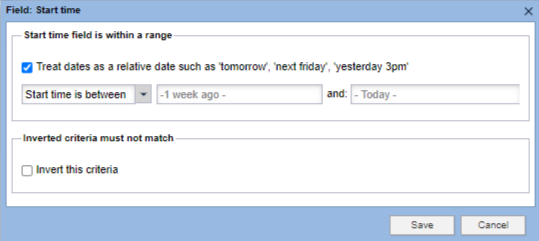 Some criteria have more sophisticated UI such as start time